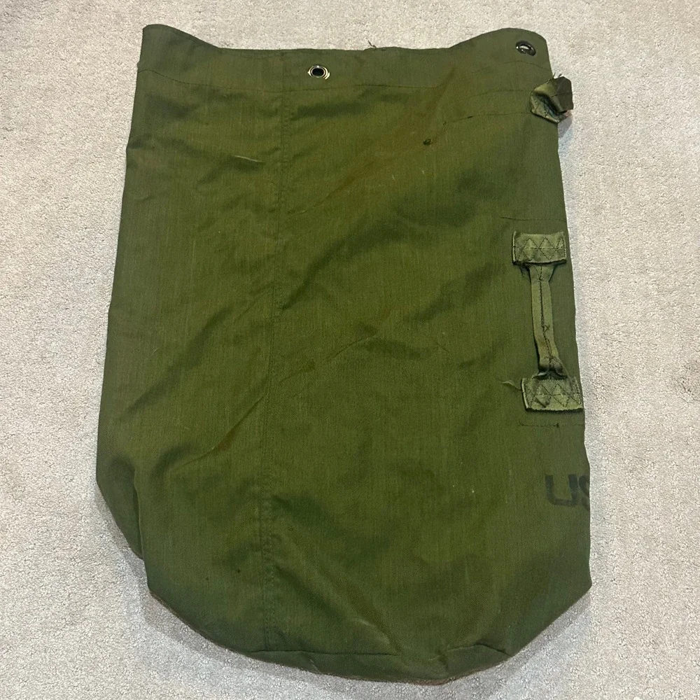 Vintage‎ US Military Duffle Bag Olive Drab Canvas Sea Bag Backpack Large USGI